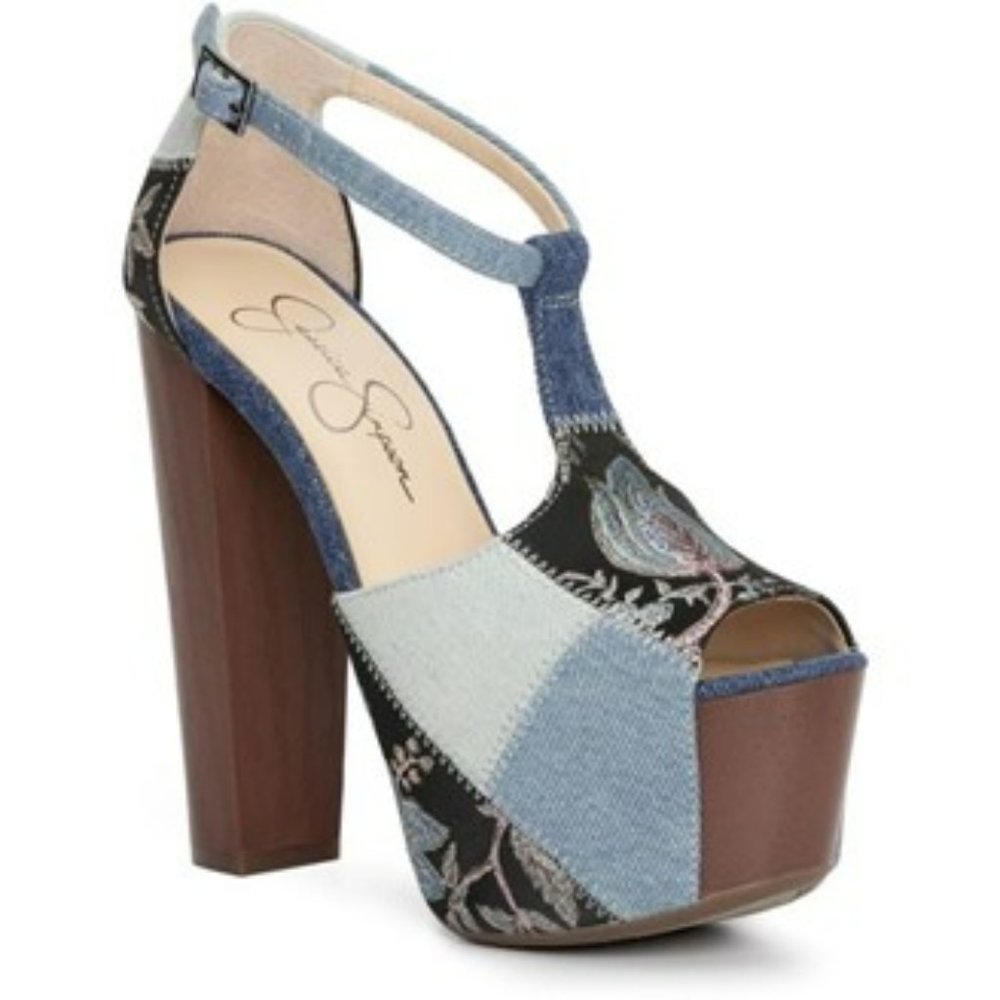 *NEW IN BOX* Jessica Simpson Dany Denim Heeled Platform Sandals Size 6